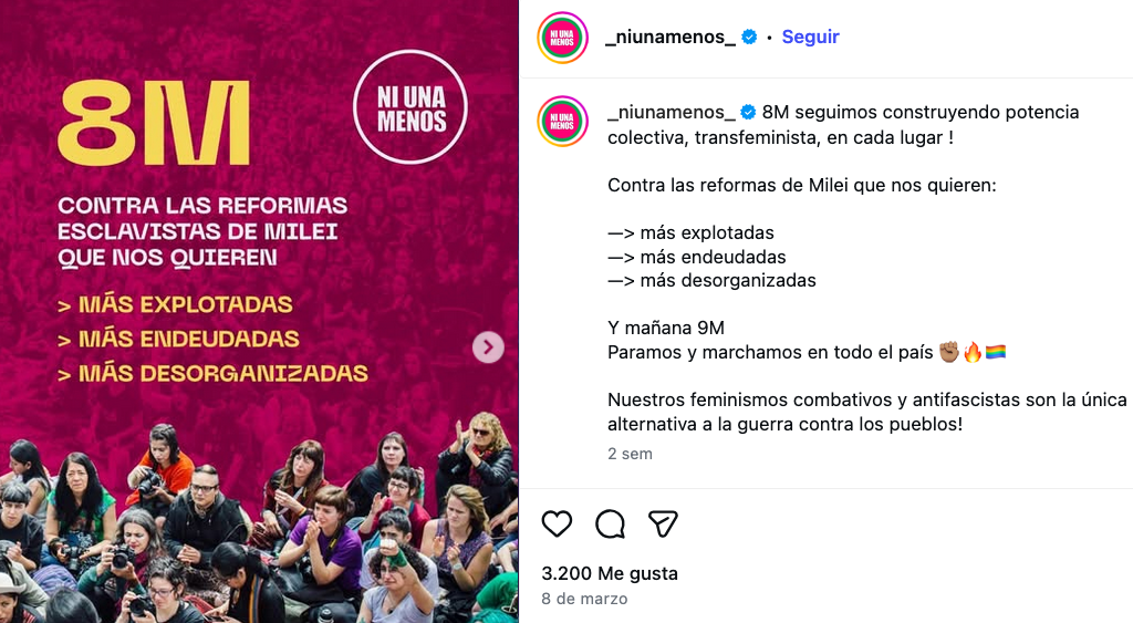 Convocatoria movilización 8M Ni Una Menos Argentina 2026