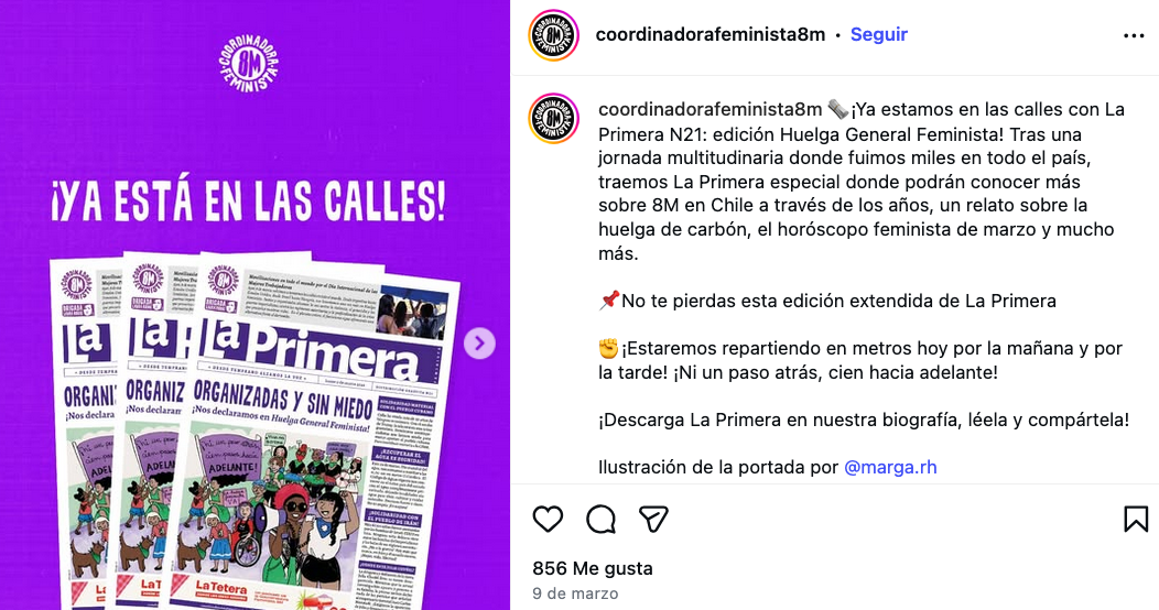 Ejemplares Diario La Periódica Coordinadora Feminista Chile 8M 2026